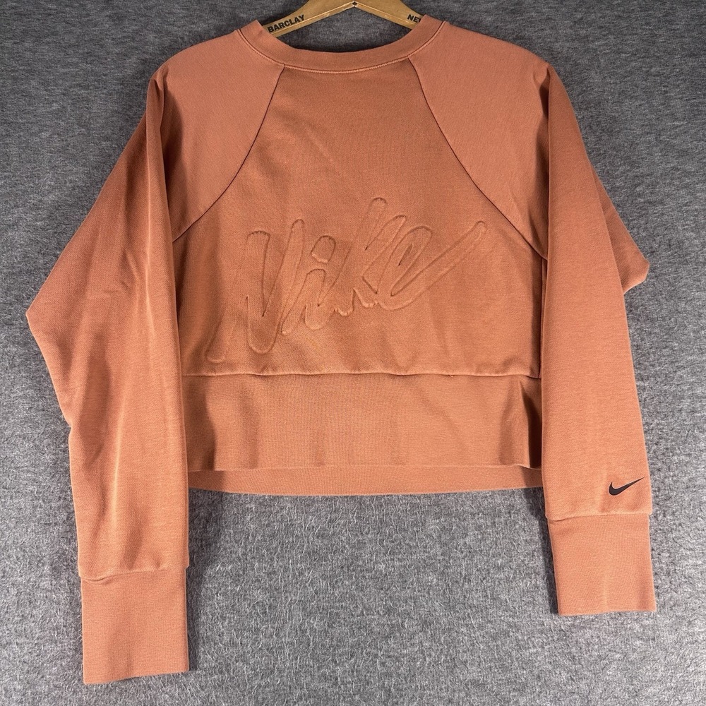 Nike Dri Fit Get Fit Fleece Training Crop Sweatshirt Burnt Orange Embossed SZ XS